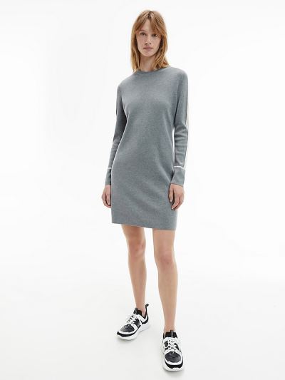 Calvin Klein Ruhák HU478040 | Calvin Klein Cotton Silk Jumper Női Ruha Szürke